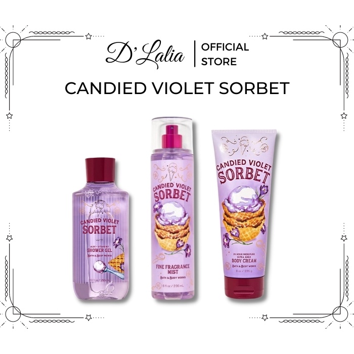 Bộ sản phẩm Tắm Dưỡng Xịt thơm toàn thân Bath and Body Works - CANDIED VIOLET SORBET
