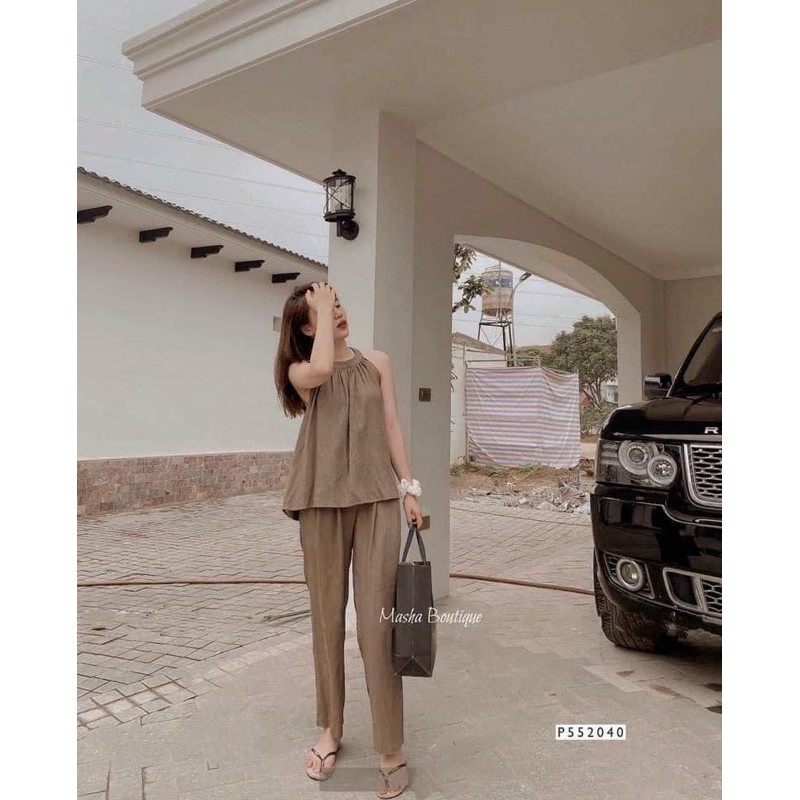 KÈM ẢNH THẬT SET ĐŨI ÁO YẾM QUẦN DÀI (2 MÀU)