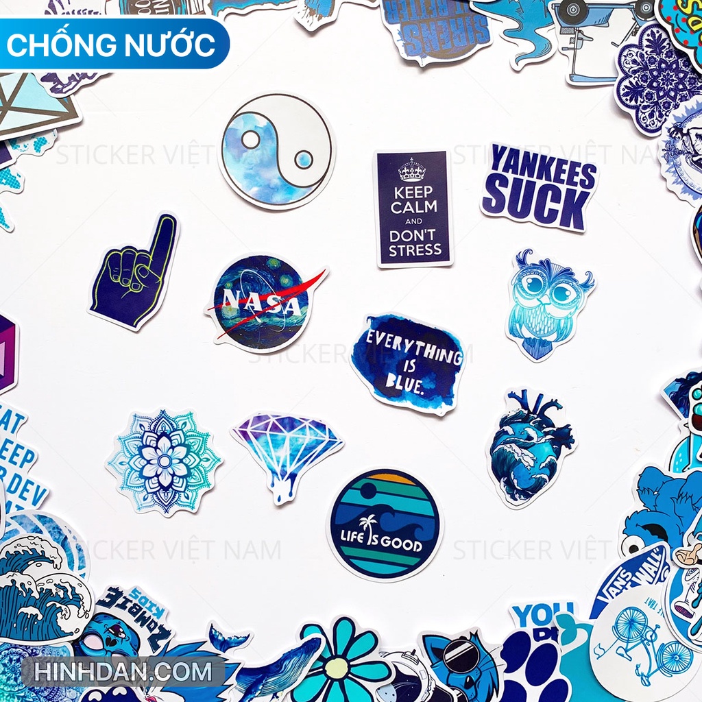 Sticker MÀU XANH - BLUE CHỐNG NƯỚC Dán Trang Trí Nón Bảo Hiểm, Laptop, Vali, Xe Máy, Đàn Guitar