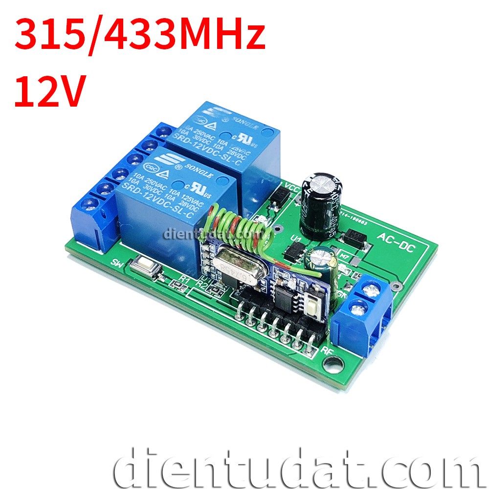 Mạch Điều Khiển RF 2 Relay 12V - 315MHz/433Mhz - WT08