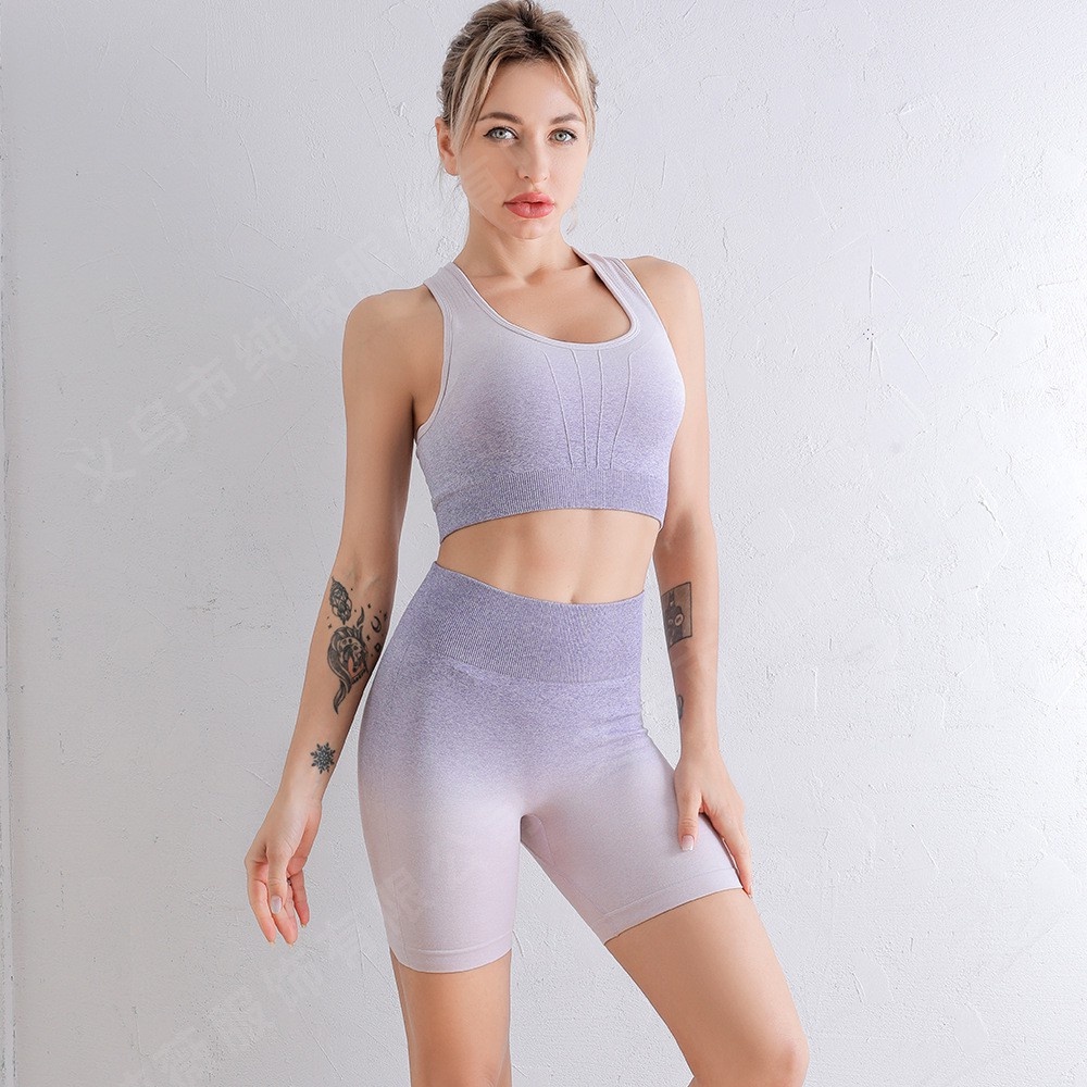 Set bộ đồ tập gym nữ ngố, tập yoga aerobic thể thao dệt kim gồm áo bra quần ngố tập gym