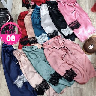 Đồ bộ pijama phi lụa viền ren tay lỡ size dưới 60kg