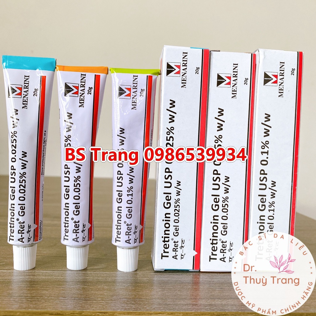 Tretinoin Aret Ấn Độ 0,025% - 0.05% - 0.1% Dạng Gel USP giảm mụn ẩn mụn đầu đen tái tạo da trẻ khỏe hiệu quả
