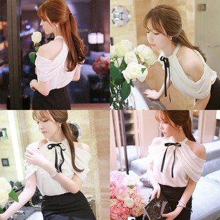 Áo chiffon nữ cổ yếm hở vai