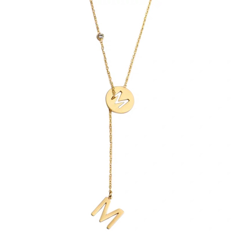 Dây Chuyền Chữ M Mạ Vàng 18K Thiết Kế Đục Lỗ Dễ Phối Đồ