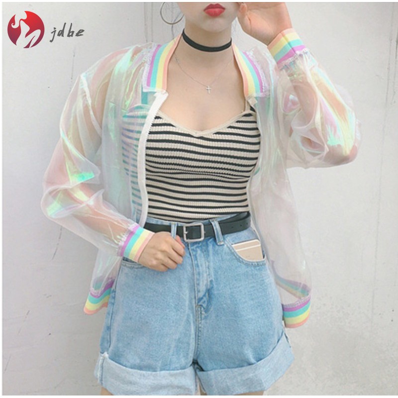 Áo khoác nữ trong suốt màu sắc thời trang