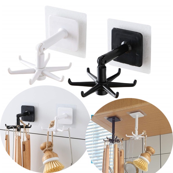 Móc gập xoay 360 độ tự dính treo theo chiều dọc đa năng chống thấm nước tiện lợi cho phòng tắm / nhà bếp