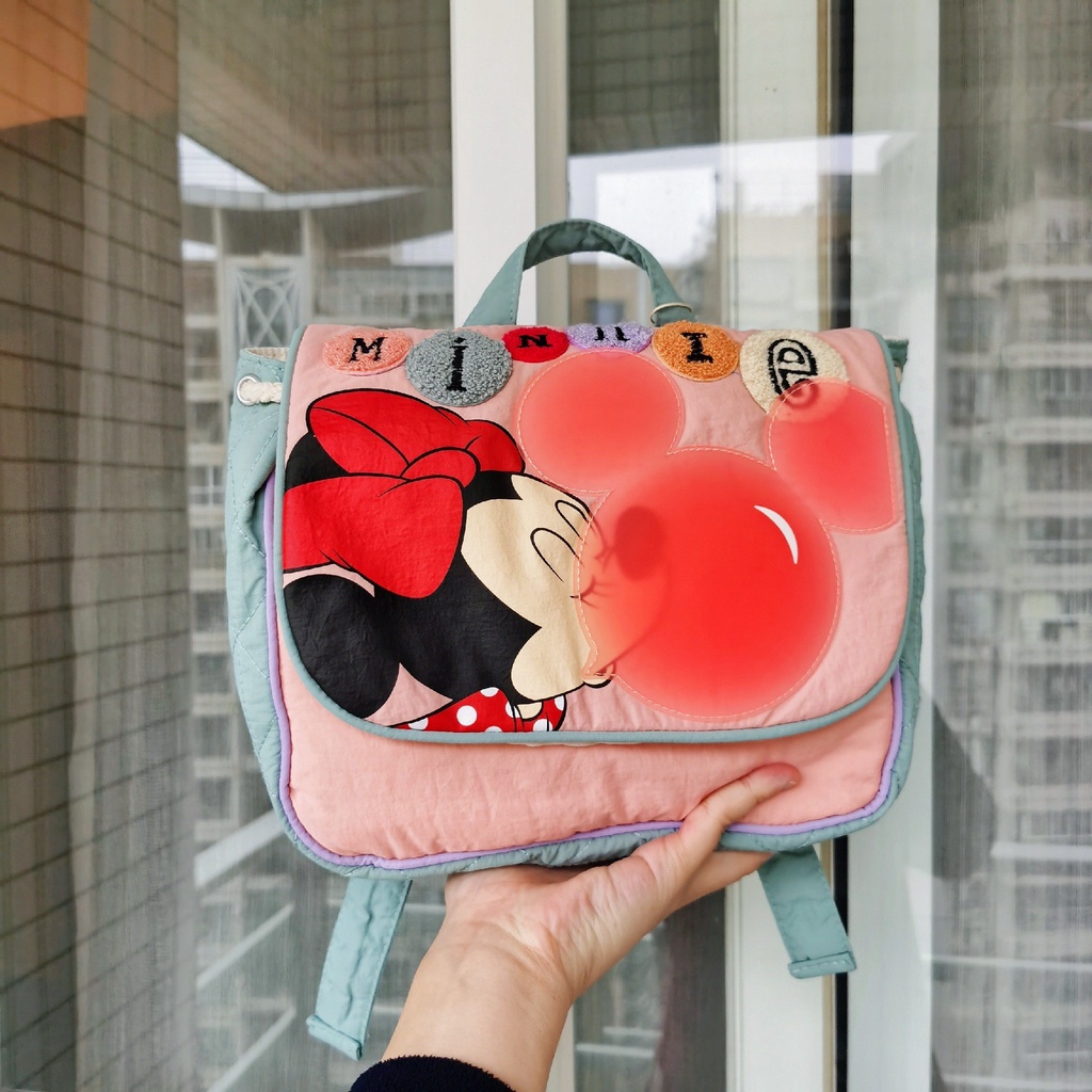 BALO ZA.R4 KID NGANG MẪU MỚI - BALO MICKEY XANH HỒNG BONG BÓNG