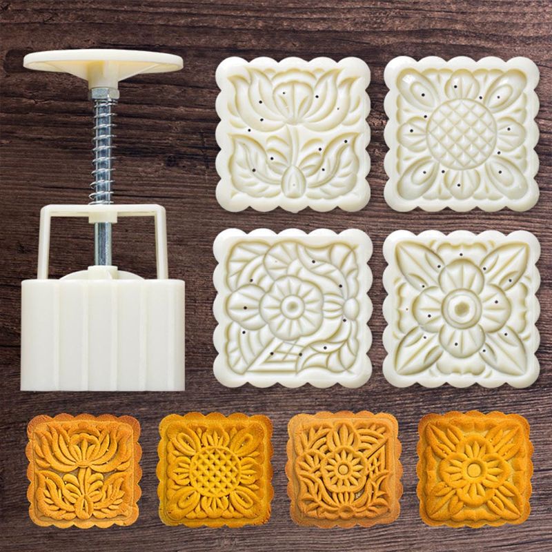 Set 4 Khuôn Nhấn Hình Vuông 125g Dùng Để Trang Trí Bánh Trung Thu Diy
