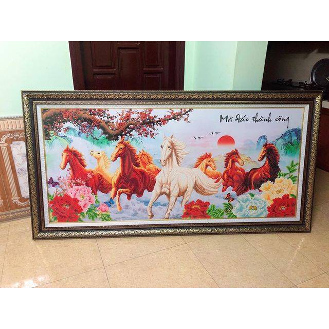 Tranh đính đá Mã Đáo Thành Công KT 100*50cm-130*64cm-180*85cm ( tranh chưa đính đá, chưa khung)