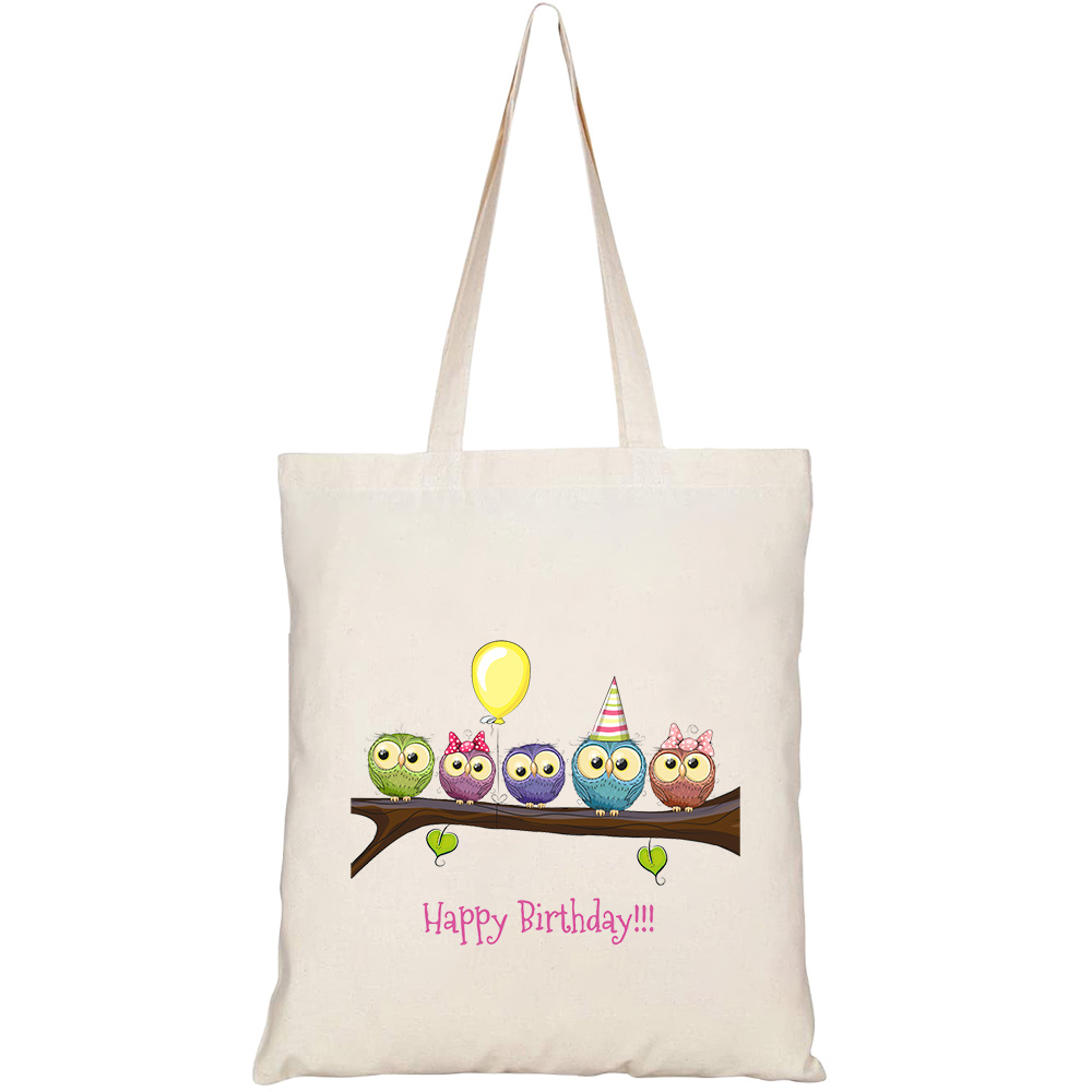 Túi vải tote canvas HTFashion in hình five owls on brunch balloon HT511