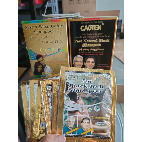 Hộp gội đen tóc CaoTen_ Gội là đen_ hộp 10 gói có kèm bao tay