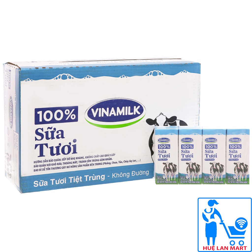 [CHÍNH HÃNG] Sữa Tươi Tiệt Trùng Vinamilk 100% Không Đường Thùng 48 Hộp x 180ml