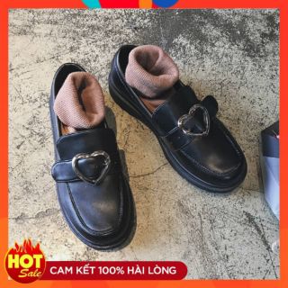 [E'mer Order💎]  T23 Giày Da Nữ Cổ Thấp Quảng Châu Mũi Tròn Quai Tim Đế Dày Chuẩn Phong Cách Vintage. ❤