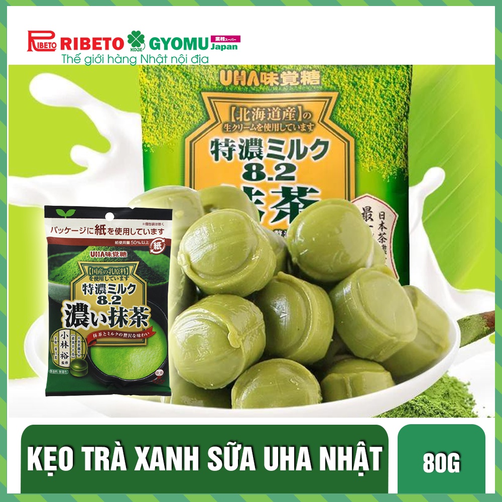 Kẹo trà xanh sữa UHA Nhật 80g- Hàng nội địa Nhật