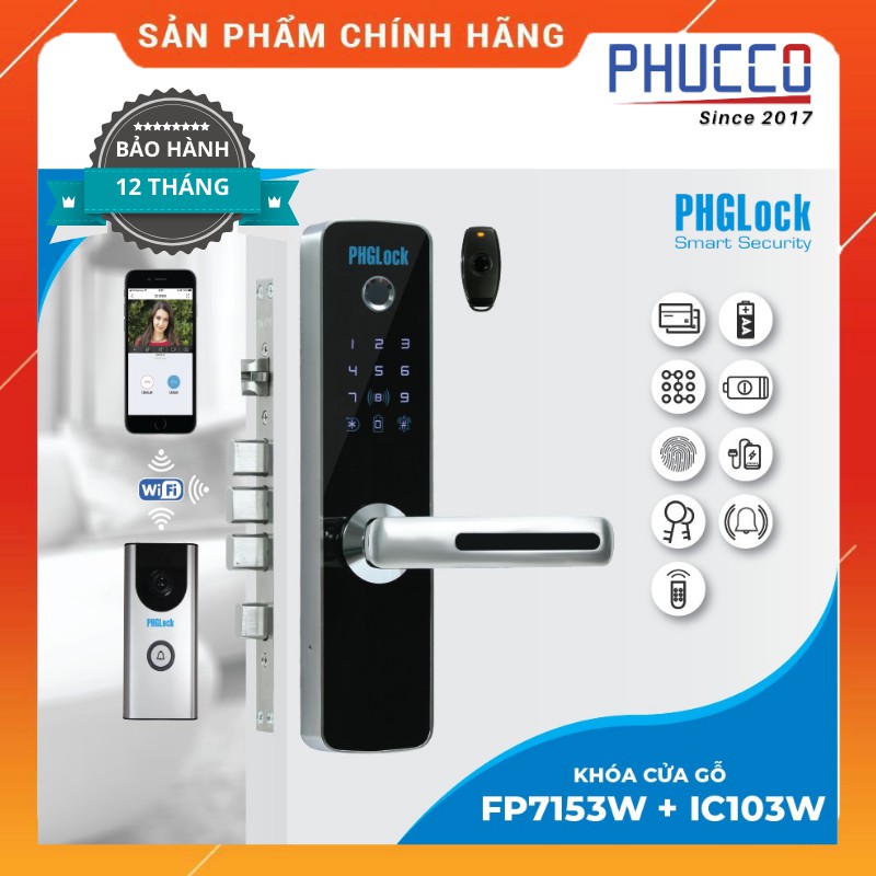 Combo khóa cửa thông minh + chuông cửa cho căn hộ PHGLOCK FP7153WS + IC103W Hàng chính hãng