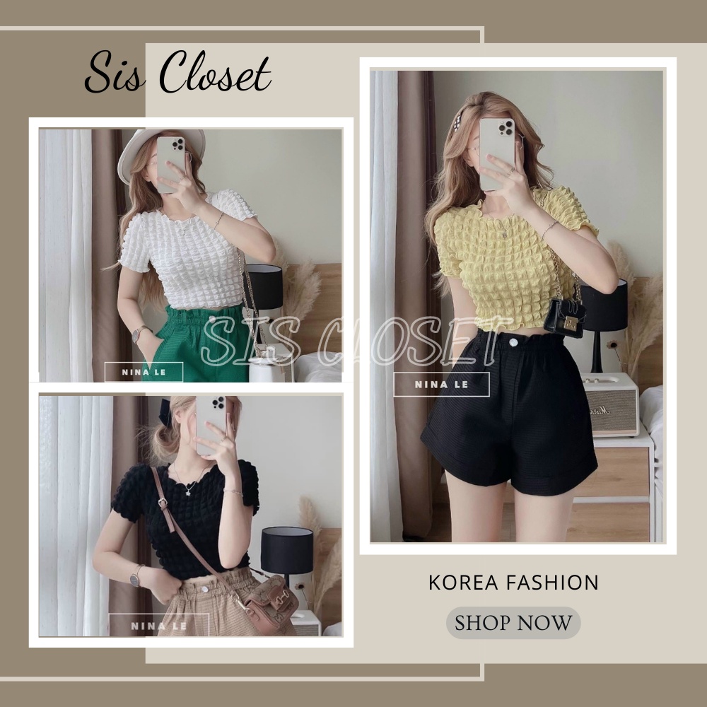 Áo croptop xốp ô vuông nữ ôm body cộc tay phong cách Ulzzang Hàn Quốc A8