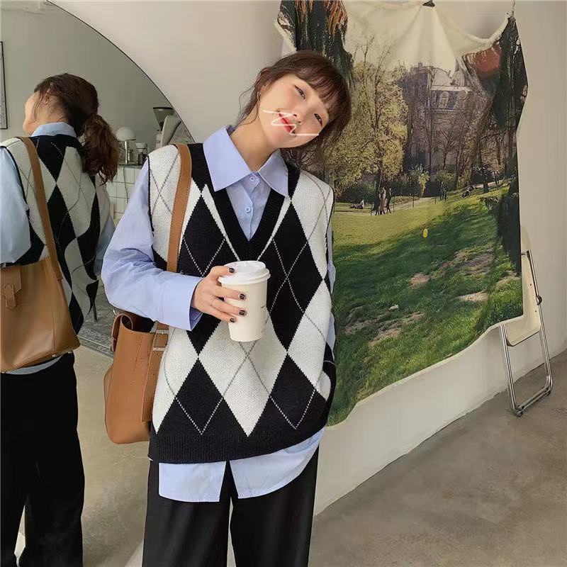 Áo len không tay cổ chữ v dáng rộng thời trang theo phong cách Hàn Quốc cho nữ