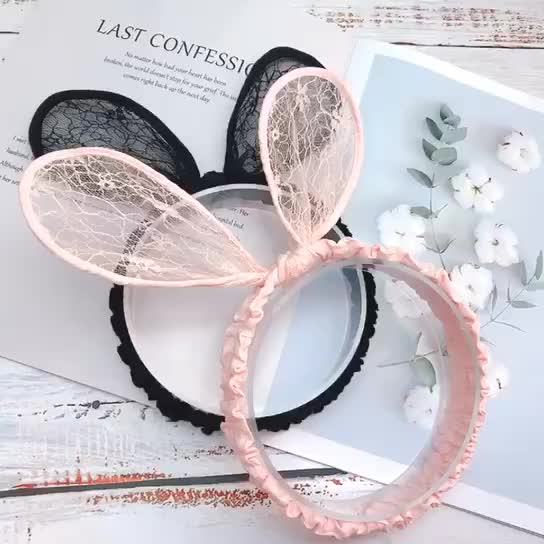 Băng đô tubarn ren tai thỏ 2 màu cho bé gái đáng yêu