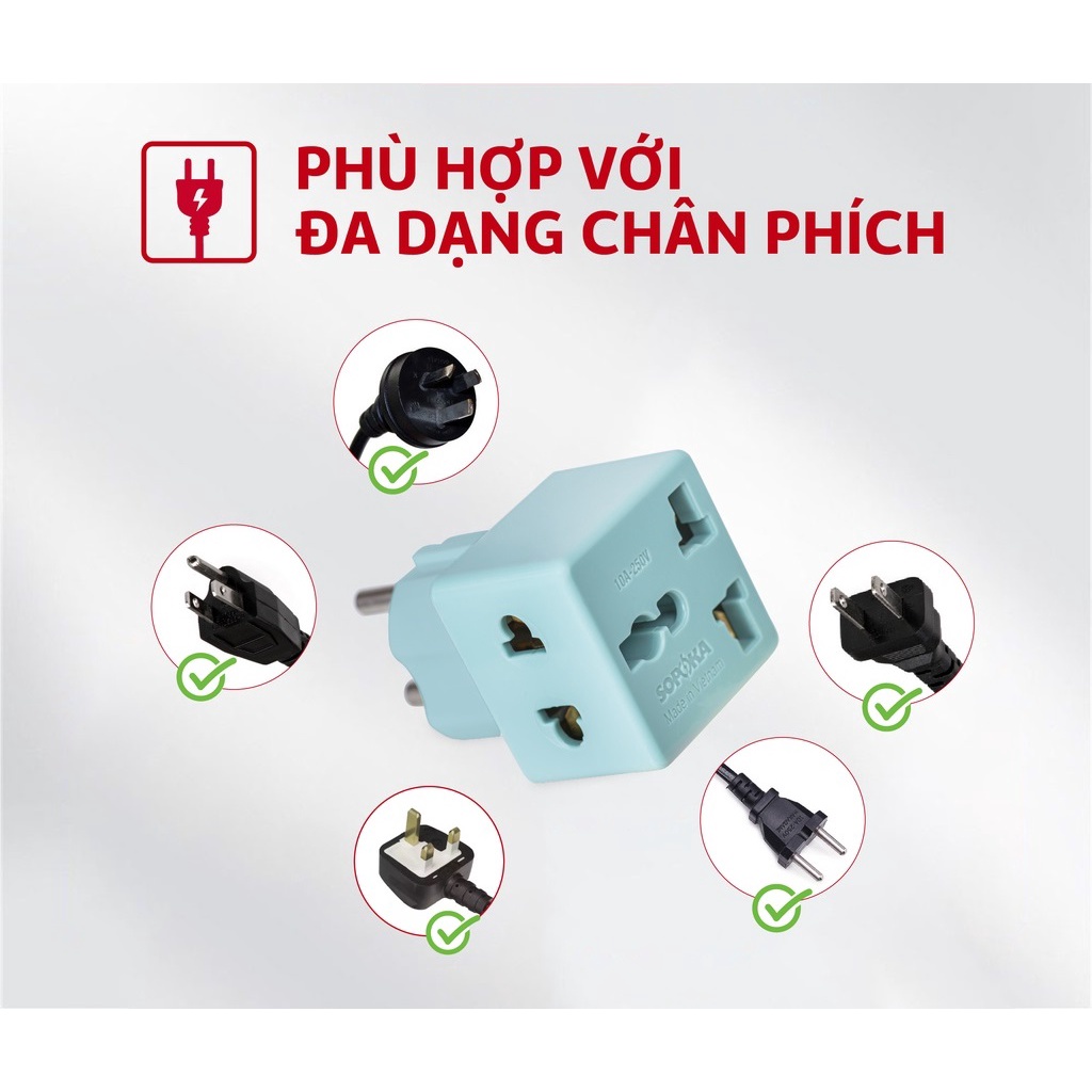 Ổ Chia Điện Đầu Nối Thông Minh SOPOKA CHÍNH HÃNG P15X Chia 2 Cửa Có ổ Cắm 3 Chấu