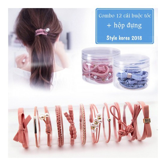Set 12 dây buộc tóc siêu xinh nhiều kiểu dáng thay đổi theo ngày tặng kèm hộp.