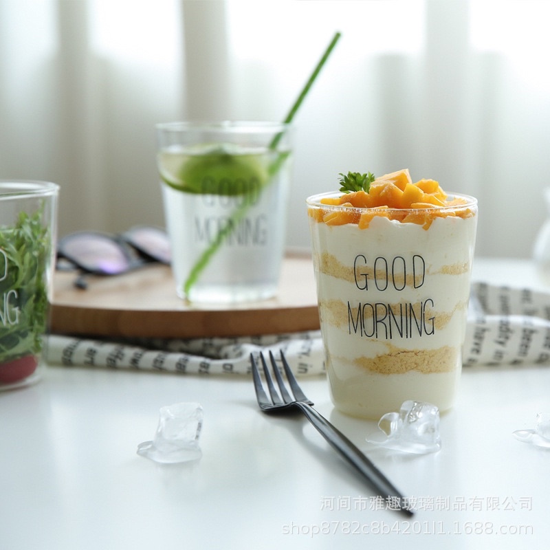 Cốc thủy tinh chào buổi sáng Good morning