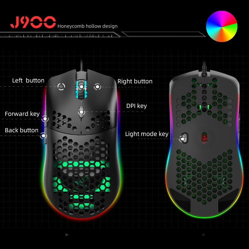 Chuột LED RGB 6400 DPI Gaming Mouse HXSJ J900