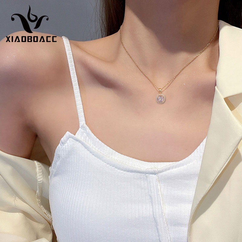 XiaoboACC Vòng Cổ Đính Kim Cương Thời Trang Hàn Quốc Bằng Thép Titan 38CM + 6CM