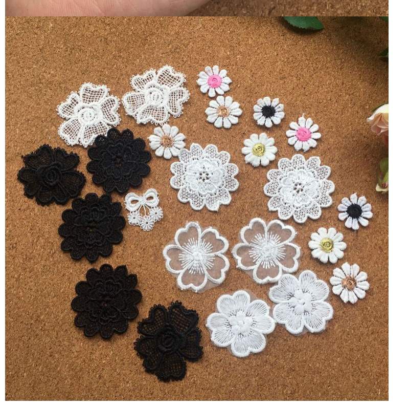 Miếng vá vải lụa mỏng polyester hình bông hoa ren 3D thêu trang trí quần áo