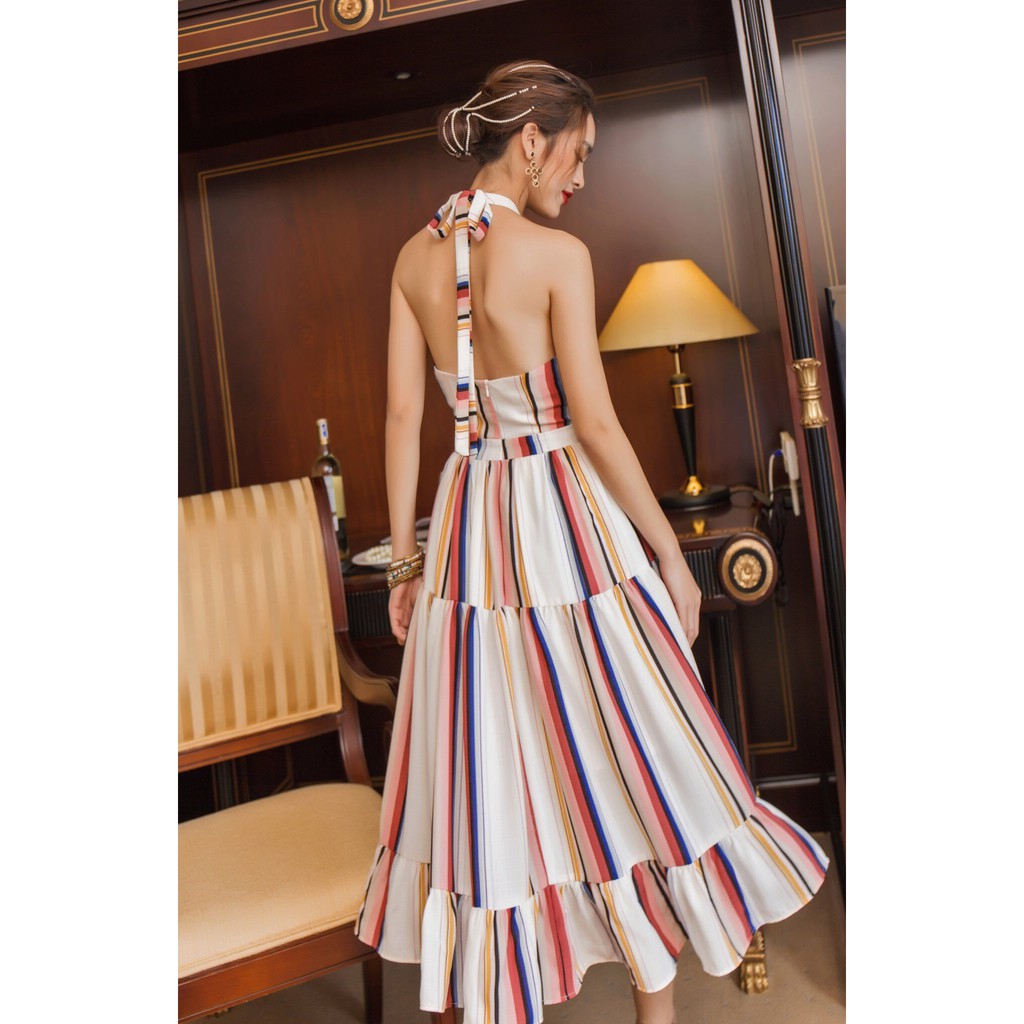 SÒ VINTAGE - ZURI Đầm yếm sọc phối nút giả | BigBuy360 - bigbuy360.vn