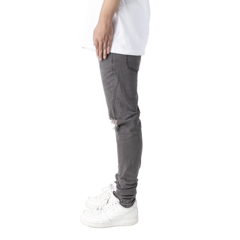 Quần jean nam streetwear cao cấp FNOS NZ22 màu xám rách gối form slimfit jean thun co giãn | BigBuy360 - bigbuy360.vn