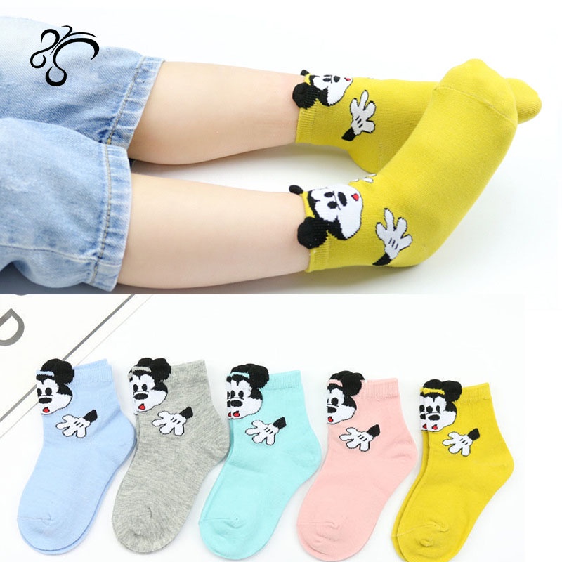 Set 5 Đôi Vớ Cotton Thoáng Khí In Hình Chuột Mickey Dễ Thương Cho Bé