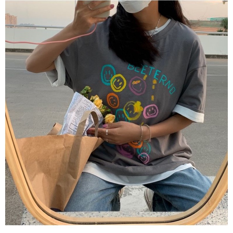 Áo thun tay lỡ unisex mặt cười Beeterno