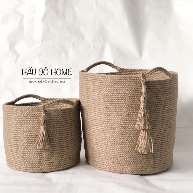 Giỏ đựng quần áo dây thừng đay thủ công, sọt đựng đồ handmade home decor nhà cửa vintage
