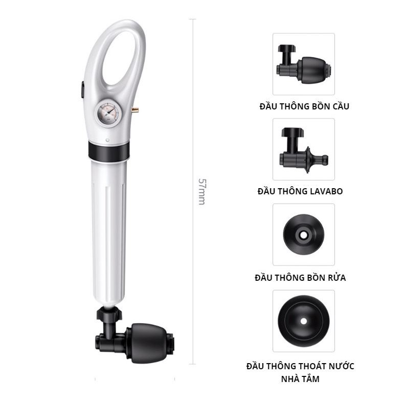 Máy Thông Tắc Bồn Cầu, Bồn Rửa Mặt, Máy Đa Năng Thông Cống Khí Chất Liệu Nhựa ABS Cao Cấp