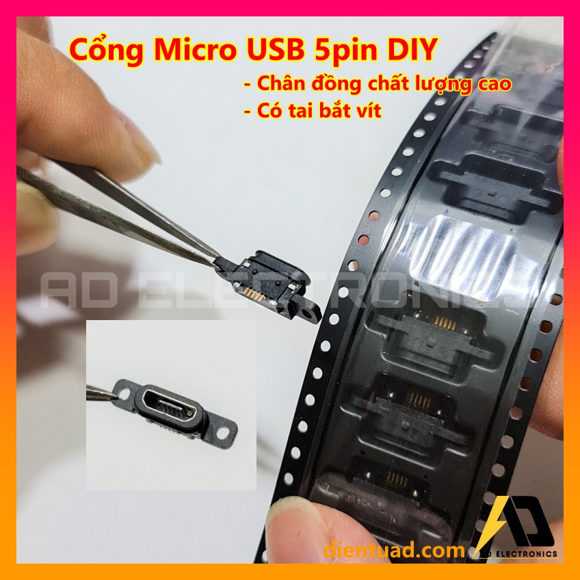 Cổng Micro USB cái 5 Chân Đồng Chất lượng cao Có Tai Bắt Vít tiện lợi DIY...From dientuad