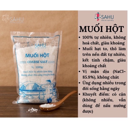 MUỐI HỘT SAHU | SAHU COARSE SALT 1Kg - muối biển tự nhiên 100%, nền đất, giàu khoáng chất