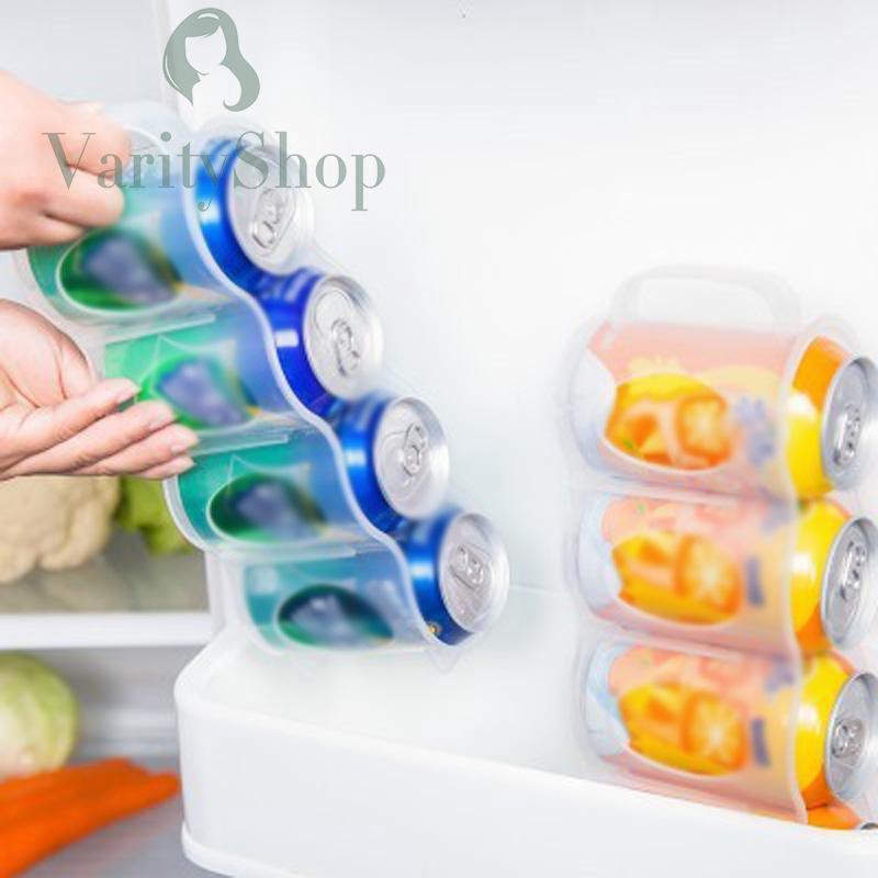Giá nhựa trong suốt đựng 4 lon nước để bảo quản trong tủ lạnh ngăn nắp