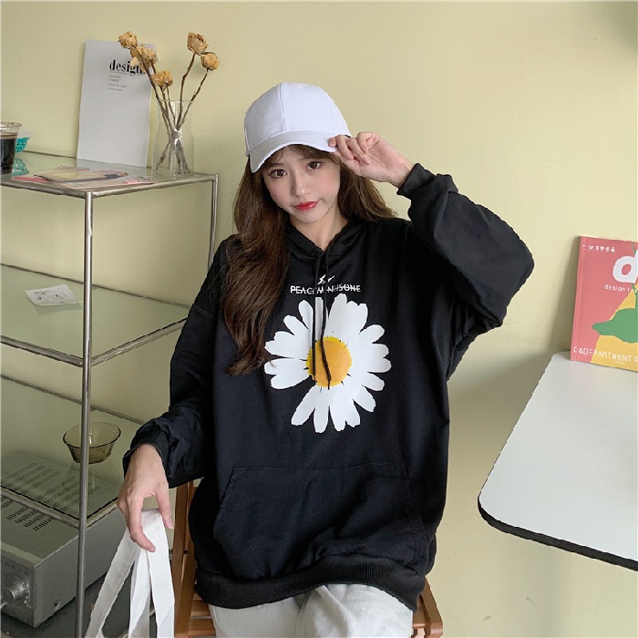 ZHELIHANGFEI Áo Hoodie Dáng Rộng In Hình Hoa Cúc Dễ Phối Đồ