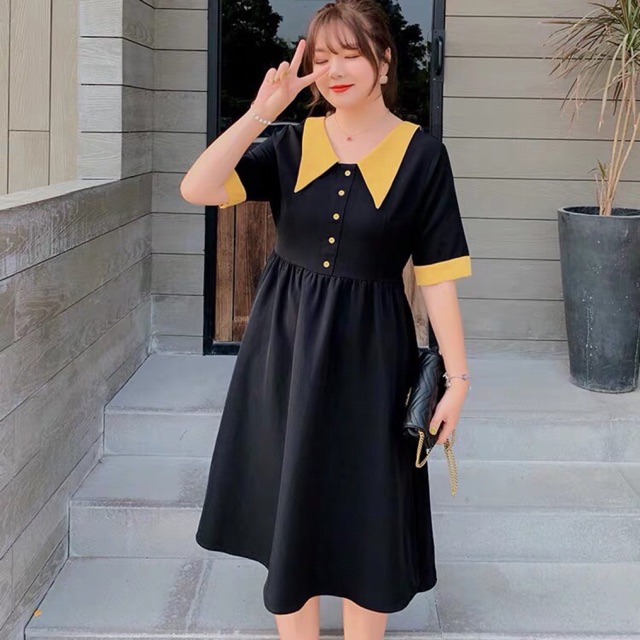 Đầm cổ vàng Bigsize 60-90 ký, thời trang nữ dành cho khách ngoại cỡ