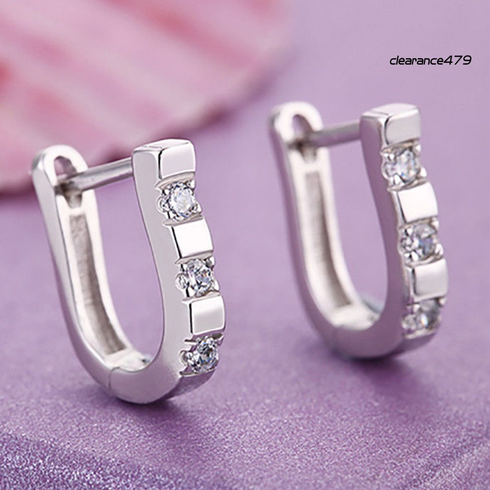 Bông Tai Đính Đá Zircon Hình Chữ U Thời Trang Cho Nữ