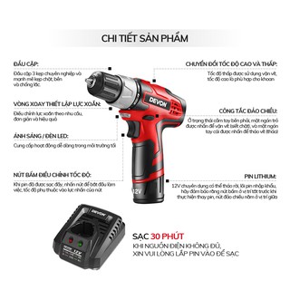 Máy khoan vặn vít Devon 5262-Li-12TS 12V ( Hộp nhôm)