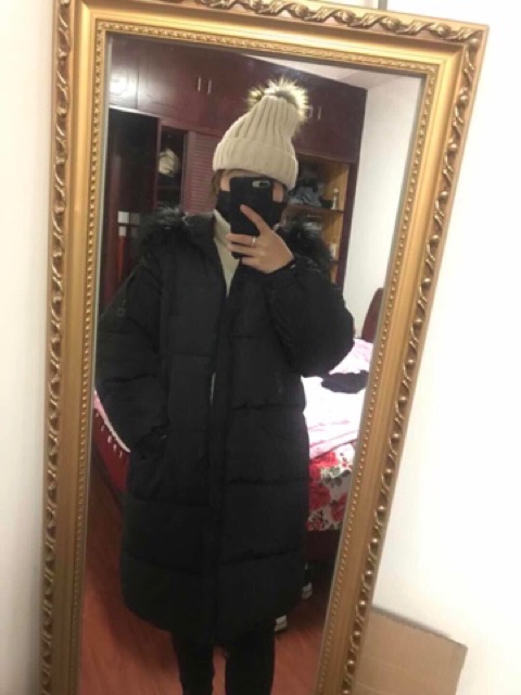 Áo phao nữ cổ lông dáng dài hàng quảng châu cao cấp