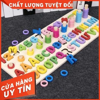 Đồ chơi gỗ vivitoy bảng chữ cái, bảng số và cột thả vòng