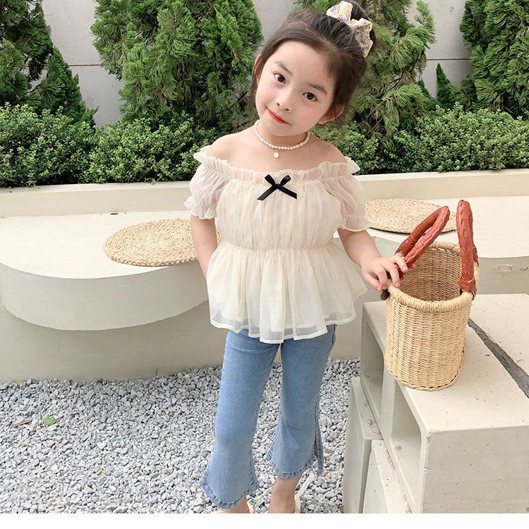 Áo Kiểu Tay Ngắn Phồng Hở Vai Phong Cách Phương Tây Dành Cho Bé Gái