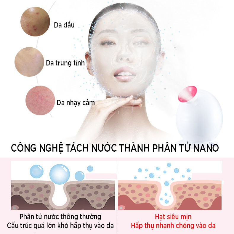 Máy Xông Hơi Mặt Cao Cấp K-SKIN-Công Nghệ Phun Nano ION giúp thẩm thấu sâu, phục hồi da.