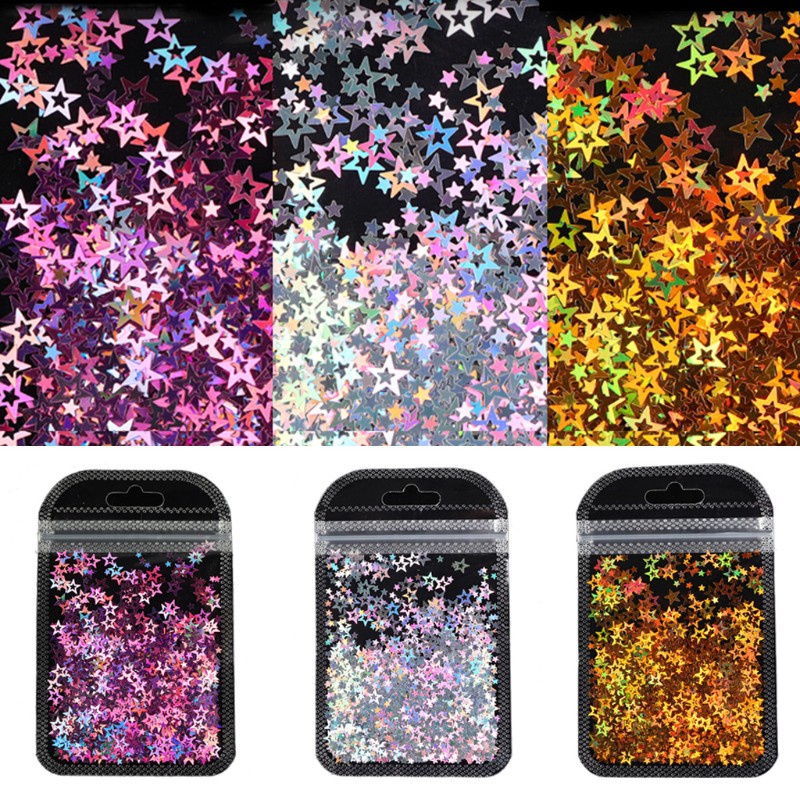 3 Túi chữ nhựa Resin màu Holographic trang trí móng tay