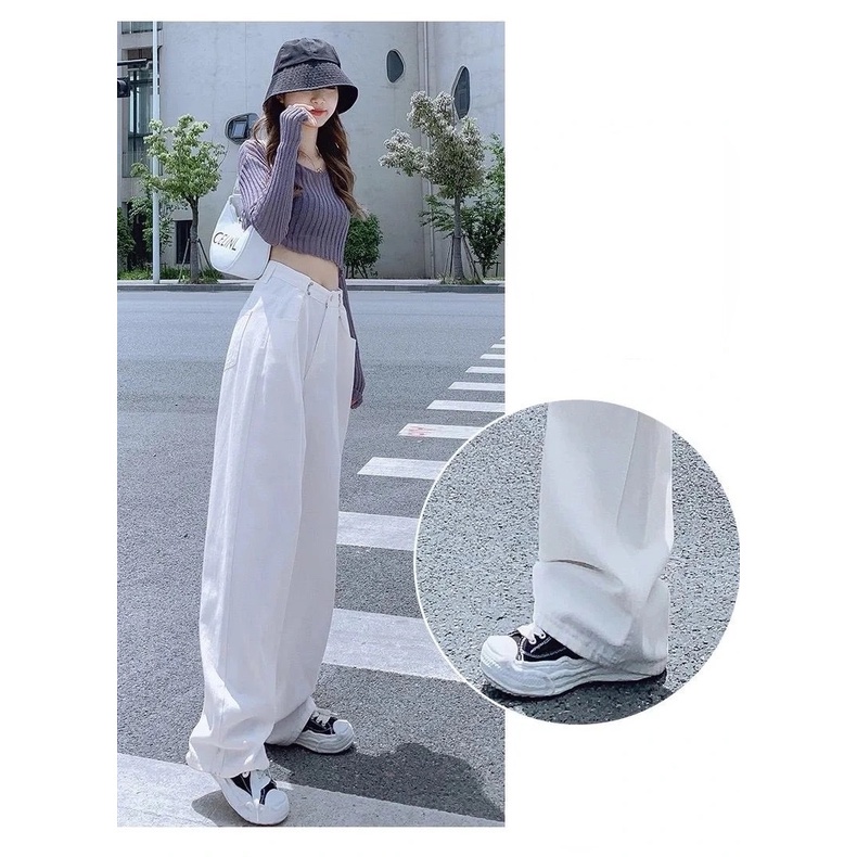 Quần Jeans Nữ Ống Rộng Lưng Cao Thời Trang Hàn Mới