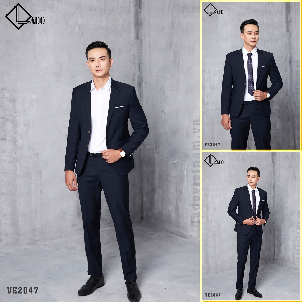 Bộ Vest 2 cúc màu Xanh Đen vải mỏng co giãn nhẹ LADO 2047