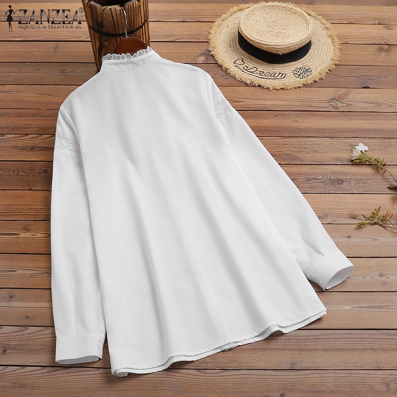 Áo sơ mi ZANZEA dài tay cổ bẻ phối ren phong cách Châu Âu thời trang cho nữ